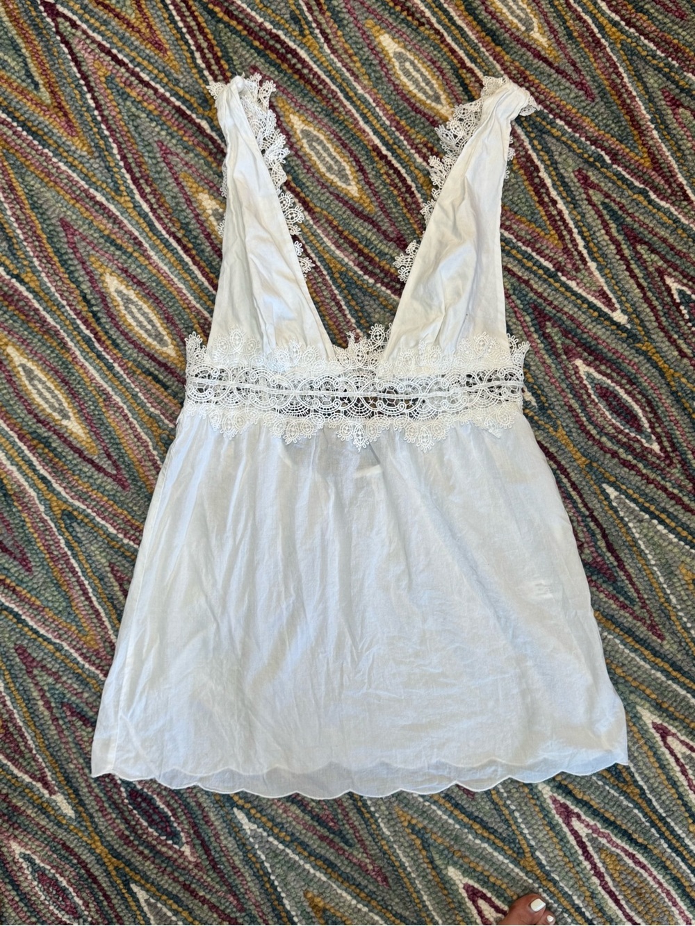 👙🤿🌴 ASOS White Lace-Trim V-Neck Mini Dress Coverup 🌴🤿👙 - Picture 12 of 12